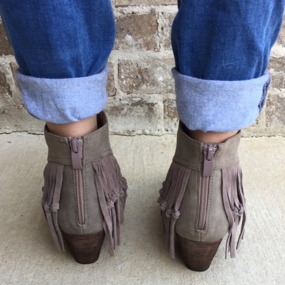 Charcoal Fringe Knotted Distressed Ankle Boots - Picture 3 of 5